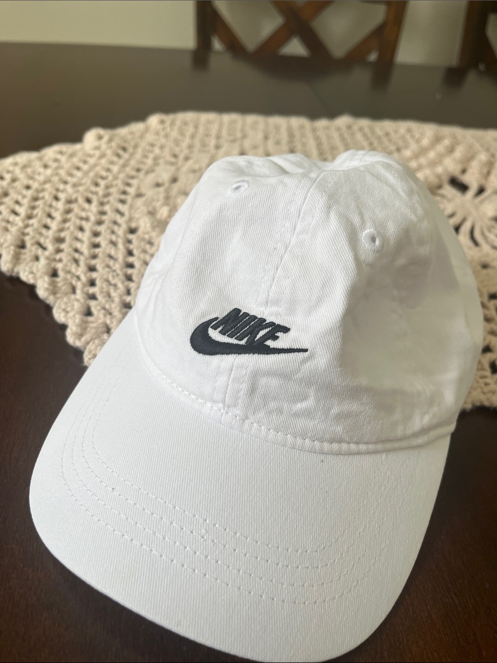 Nike Kids White Cap with Black Swoosh Logo